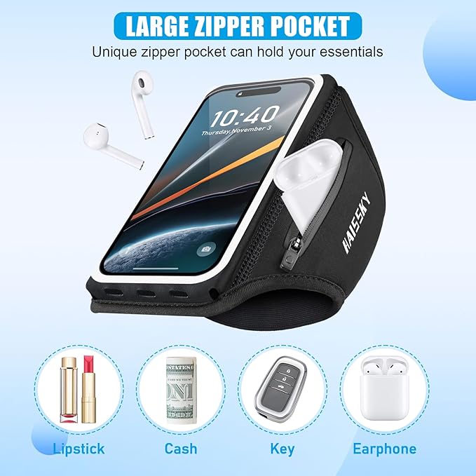 Running Phone Armband with Earphone Holder - 3D Design Cell Phone Armband for iPhone 15/14/13 Pro/Plus & Galaxy S20/S10, Water Resistant Sports Phone Holder with Key Slot for 6.9" Device-StrideForce Fitness