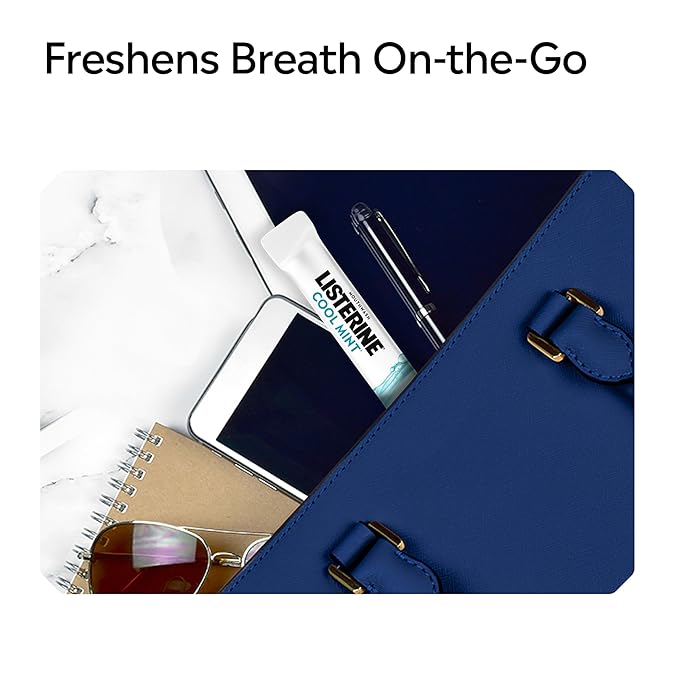 Listerine On-The-Go Cool Mint Alcohol Free Mouthwash Packets, Oral Rinse in Individual Packets Kills Bad Breath Germs, Less Intense Taste, Cool Mint Flavor, Mini Travel Size, 0.33 fl oz. Pack of 5