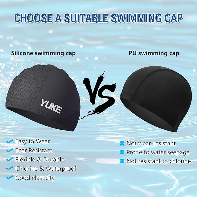 Silicone Swim Cap for Long Hair Adults Women Men, Waterproof Stretchy Swimming Caps, Durable Tear Resistant Bathing Cap-StrideForce Fitness