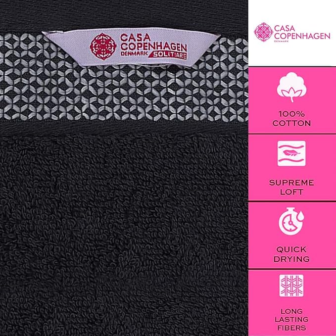 CASA COPENHAGEN Solitaire Towels, 4 Pieces Bath Towel Set- Pine Grey, 600 GSM Designed in Denmark Made of Soft Egyptian Cotton for Bathroom, Kitchen & Shower-StrideForce Fitness