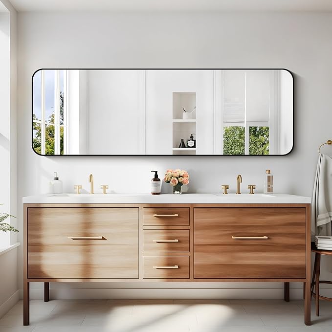 60" x 20"Bathroom Mirror, Matte Black Wall Mirror with Metal Frame, Decorative Rectangular Vanity Mirror for Bedroom Bathroom Living Room Entryway (Horizontal/Vertical)-StrideForce Fitness