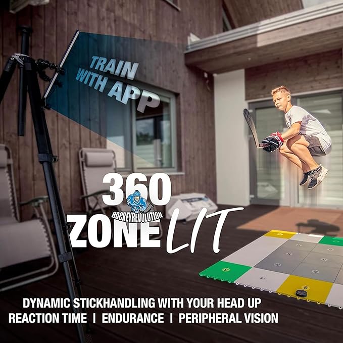 Hockey Revolution 360 Zone Lit - Professional Training Flooring Tiles - Improve StickHandling and Moving, Speed on Ice, Exercise, Fitness - Indoor and Outdoor Practice Zone with Hockey Trainer App-StrideForce Fitness
