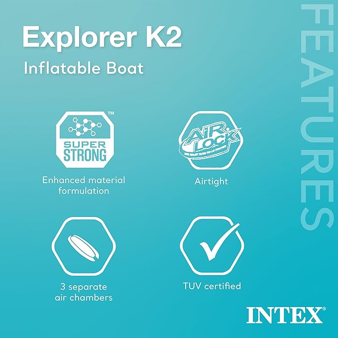 Intex 68307EP Explorer K2 Inflatable Kayak Set: Includes Deluxe 86in Aluminum Oars and High-Output Pump – SuperStrong PVC – Adjustable Seats with Backrest – 2-Person – 400lb Weight Capacity-StrideForce Fitness