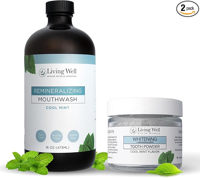 Living Well with Dr. Michelle Remineralizing & Whitening Bundle | Hydroxyapatite Tooth Powder & Cool Mint Mouthwash