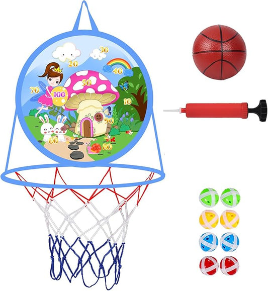 2 in 1 Basketball Hoop and Dart Board, 14" Dart Board for Kids, Basketball Hoop for Kids Toddlers, Sports & Outdoor Play, Birthday Gift Toys for 3 4 5 6 7 8 9 10 Year Old Boys Girls Kids, Party Favors-StrideForce Fitness
