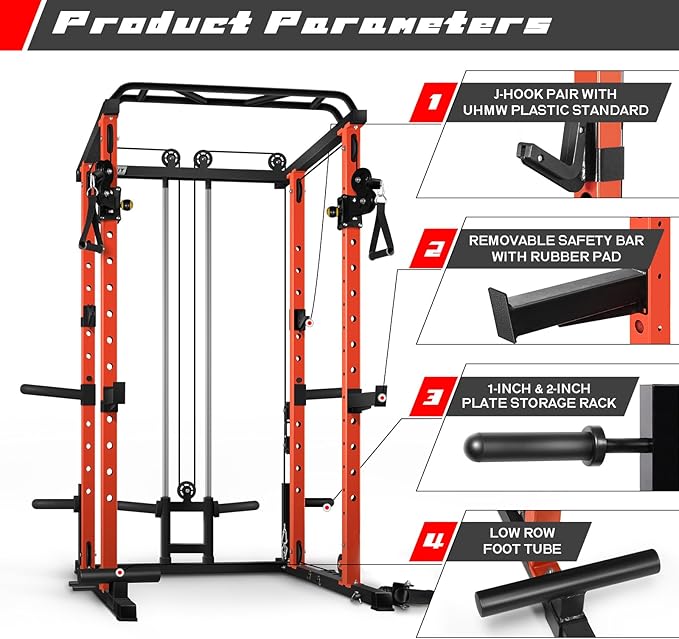 RitFit Multi-Function Squat Rack Power Cage PPC03 with Cable Crossover System, 1000LBS Capacity Power Rack and Packages with Optional Weight Bench, Barbell Weight Set, for Garage Workout & Home Gym-StrideForce Fitness