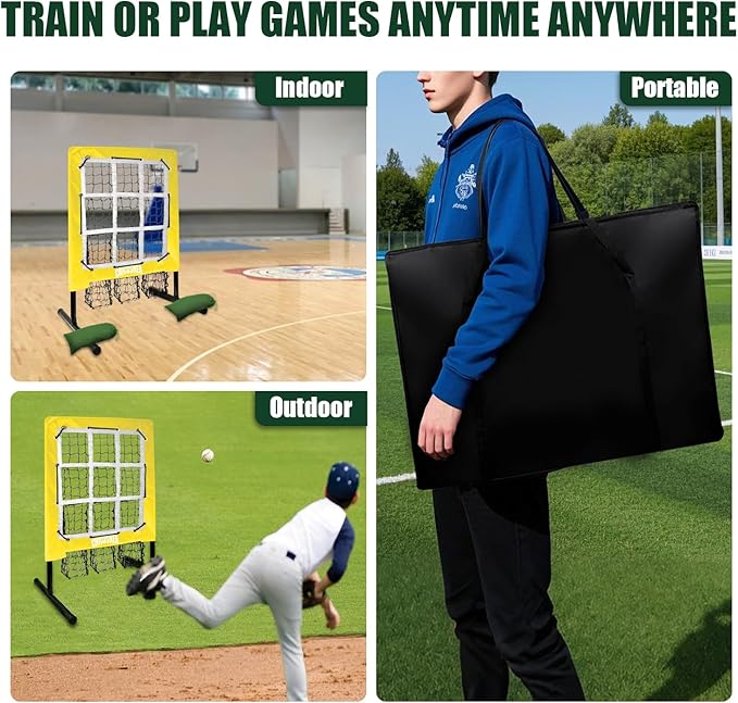 9 Hole Pitching Net, Heavy-Duty Baseball Net with Strike Zone for Pitching and Hitting, Height Adjustable Training Equipment with 9 Pocket Pitching Target for Baseball & Softball Practice-StrideForce Fitness