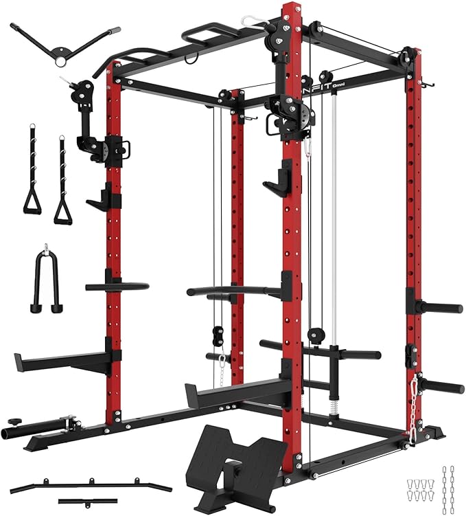 Eonfit E2 Power Cage，1500LB Squat Rack with Cable Crossover System.Multi-Function Power Rack for Home Gum.All-in-One Squat Rack with More Training Attachments-StrideForce Fitness