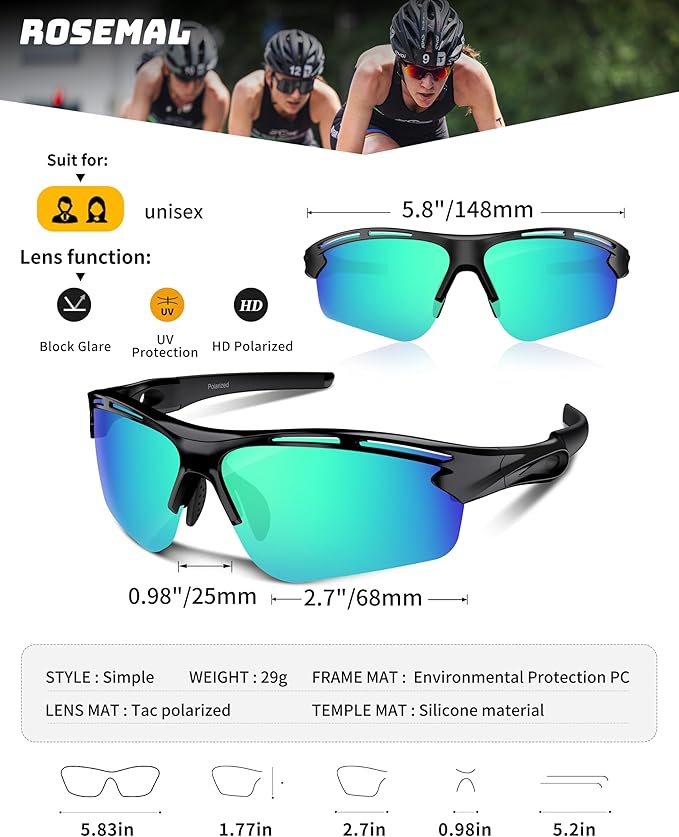 Polarized Sports Sunglasses for Men Women,UV400 Protection Sunglass for Running Cycling Fishing Hiking TR90-StrideForce Fitness
