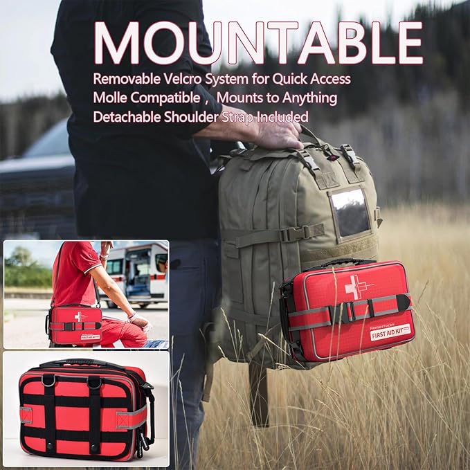 Advanced Comprehensive First Aid Kit with Well Organized Labelled Compartments Removable MOLLE System First Aid Trauma Kits for Car, Home,Camping, Office and etc.-401 Piece-StrideForce Fitness