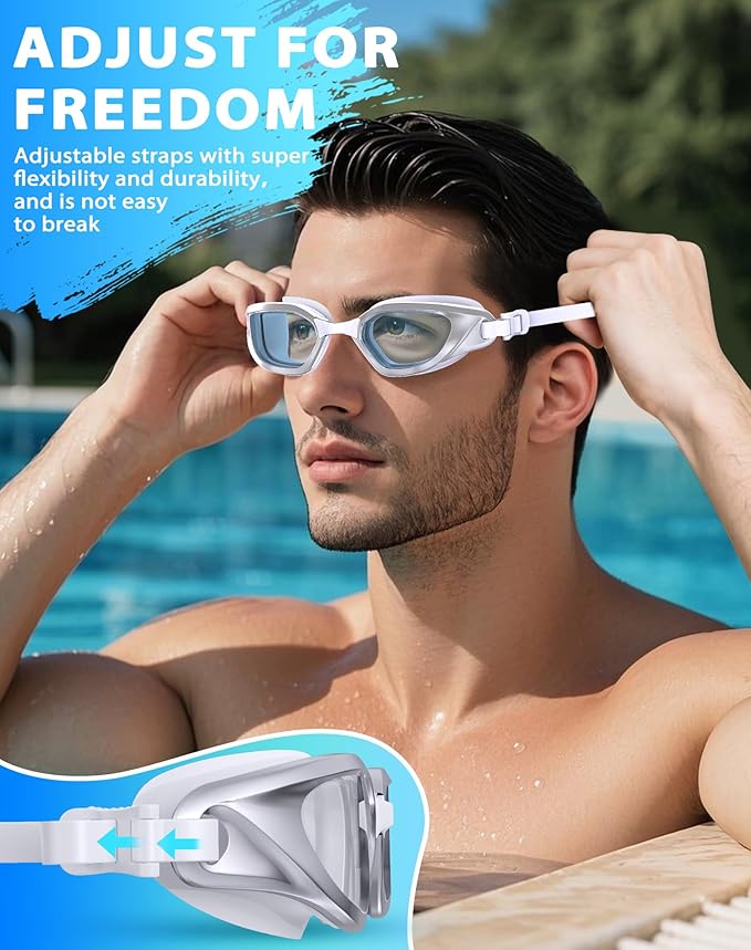 Swim Goggles, Unisex Adult Swimming Goggles Anti Fog Anti UV No Leakage Wide View for Men Women Youth-StrideForce Fitness