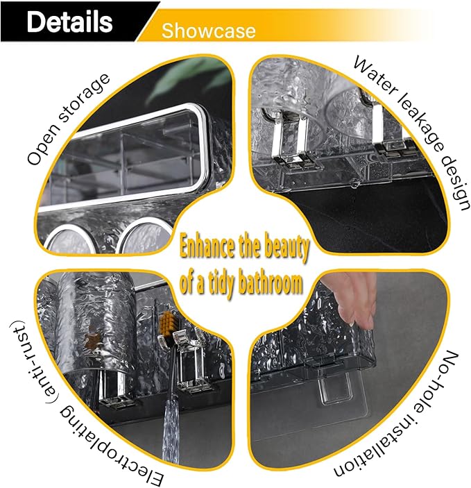 Toothbrush Holders Combo Set for Bathroom，3 Cups Toothbrush Holder Wall Mounted with Organizer，Gift 3 Count Ultra Fine Soft Bristle Crystal Tooth Brush and Wall Mounted Toothpaste Squeezer