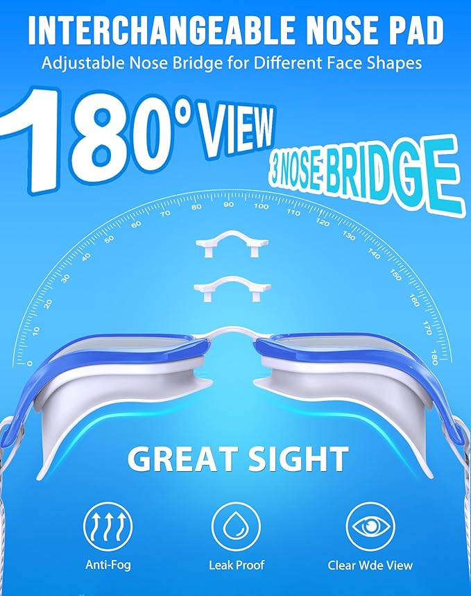 Swim Goggles, Unisex Adult Swimming Goggles Anti Fog Anti UV No Leakage Wide View for Men Women Youth-StrideForce Fitness