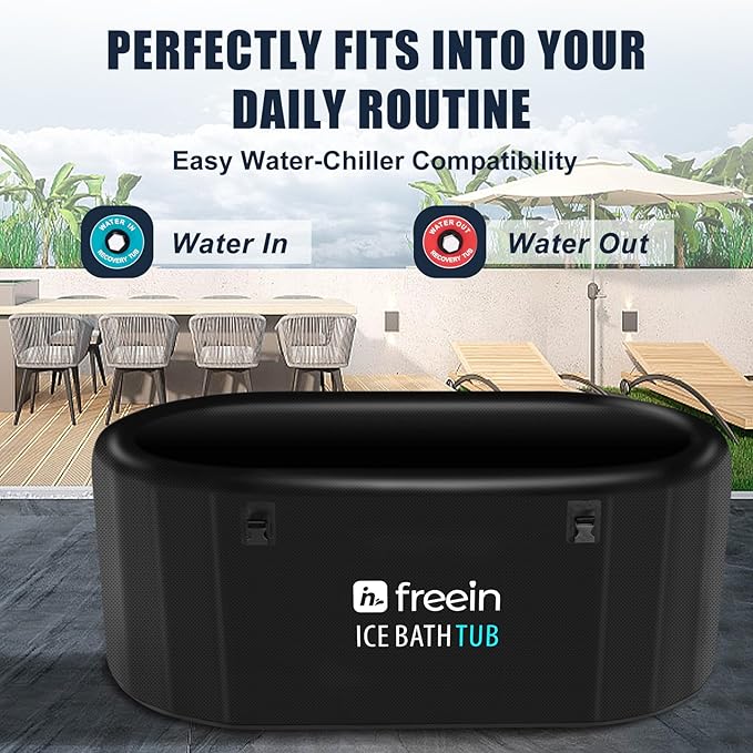 Freein Ice Bath Tub For Athletes Water Chiller Compatible Cold Plunge Outdoor, Portable, Foldable Cold Plunge Tub for Adults 52"x28"x24" Inflatable Recovery PRO-StrideForce Fitness