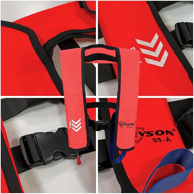 Manual Inflatable Life Jacket|Life Vest for Adults|PFD Low Profile|Supports up to 330 lbs(YSH700)-StrideForce Fitness