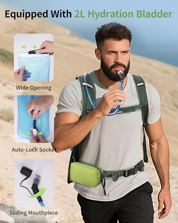 ECOHUB Hydration Backpack for Men Women, 20L Lightweight Hiking Daypack Cycling Backpack with 2L Water Bladder, Insulated Hydration Pack with Waist Pack-StrideForce Fitness