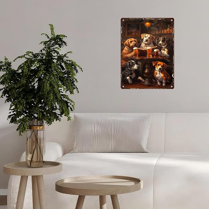 Vintage Dogs Tin Sign Retro Beer Metal Poster Funny Dog Lovers Wall Art Wall Decor for Kitchen Man Cave Shop Bar 12 * 16inch-StrideForce Fitness