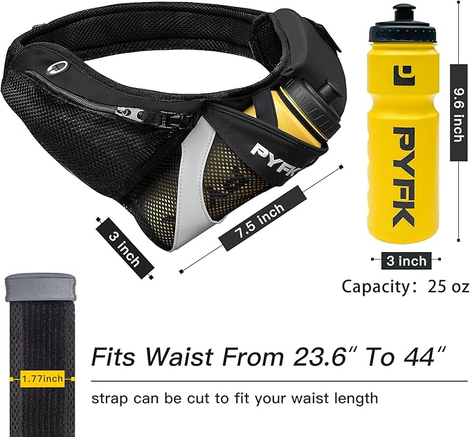 PYFK Running Belt Hydration Waist Pack with Water Bottle Holder for Men Women Waist Pouch Fanny Bag Reflective-StrideForce Fitness