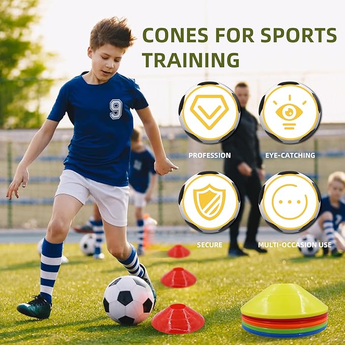 60/30 Pack Soccer Training Cones - Agility Cones with Carry Bag, Sturdy Disc Cones for Sports Training, Soccer, Football, Basketball, Indoor Outdoor Sports, Festive Events, Field Cone Markers-StrideForce Fitness