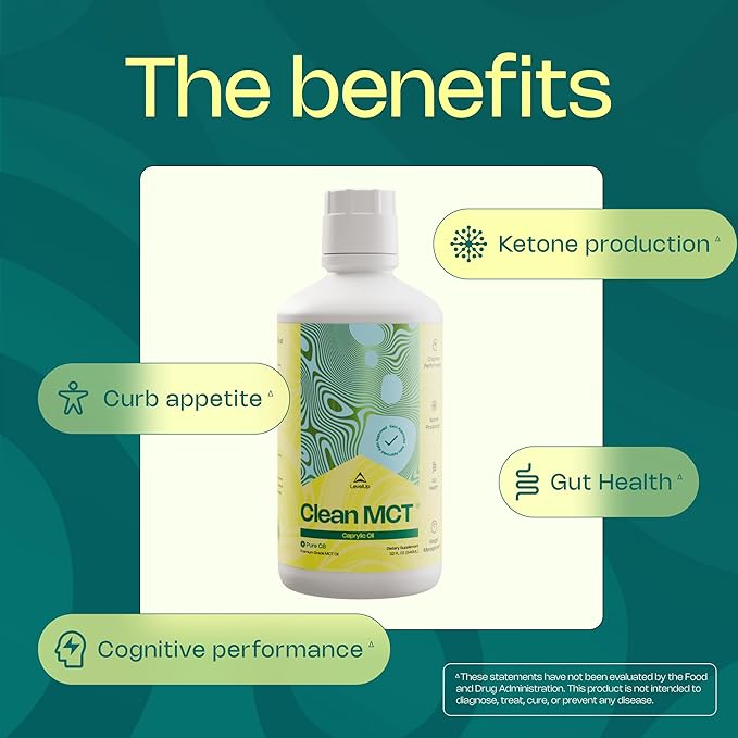 LevelUp Clean MCT Oil - 100% Caprylic C8 for Energy, Focus, Weight Management, Gut Health, Brain Superfuel - Keto Supplement for Ketogenic Coffee and Ketones - Non-GMO (32 oz)-StrideForce Fitness