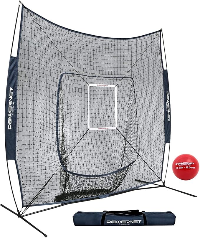 PowerNet Baseball Softball Practice Net 7x7 with Baseball Accessories for Practice Pitching, Batting & Fielding, Ball Caddy, Weighted Baseballs, Tee-StrideForce Fitness