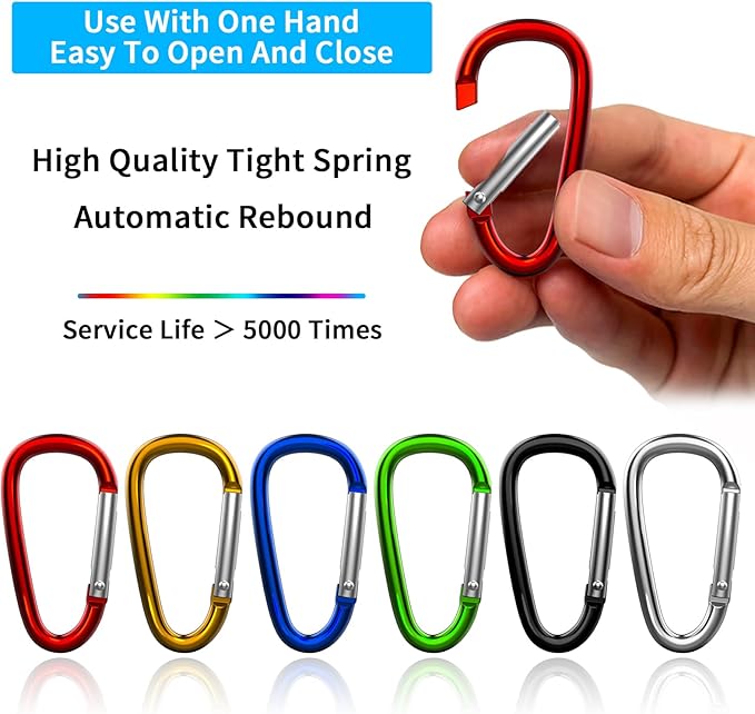 30PCS Aluminum Carabiner Clips, 2" D Shape Spring Snap Hooks Carabiner with 30PCS Keyring Keychain Hook-StrideForce Fitness