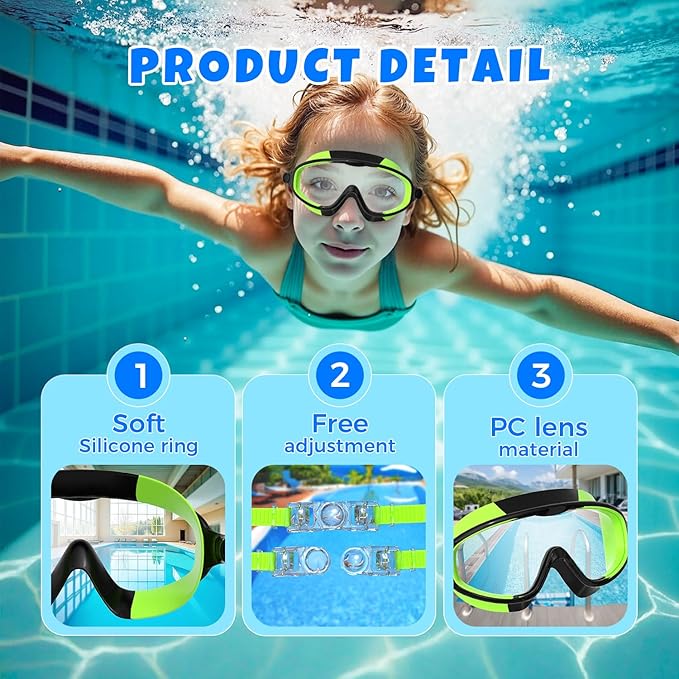 Swim Goggles for Kids 3-15 with Earplugs Large Frame Anti-Fog/UV Swimming Goggles for Boys Girls Toddler 2PCS-StrideForce Fitness