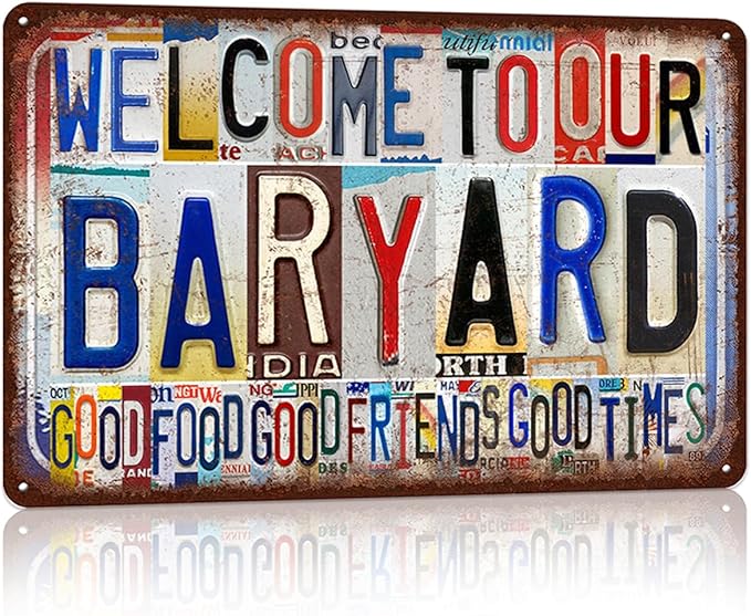 JBYMsign Vintage Baryard Wall Decor Metal Sign Tin Signs Poster - Welcome To Our Baryard Good Food Good Friends Good Times-StrideForce Fitness