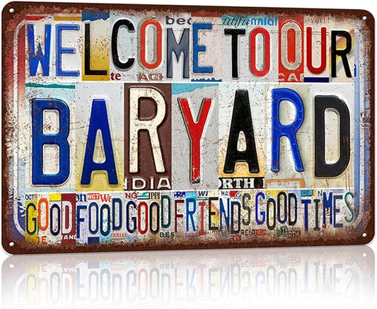 JBYMsign Vintage Baryard Wall Decor Metal Sign Tin Signs Poster - Welcome To Our Baryard Good Food Good Friends Good Times-StrideForce Fitness