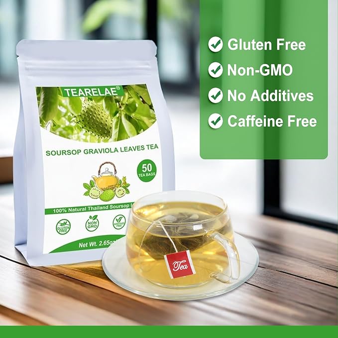 TEARELAE - Soursop Leaves Tea - 1.5g x 50 Count - 100% Pure Soursop Graviola Leaves Tea Bag - Country of Origin Thailand - Support Digestion & Rich In Nutrients-StrideForce Fitness