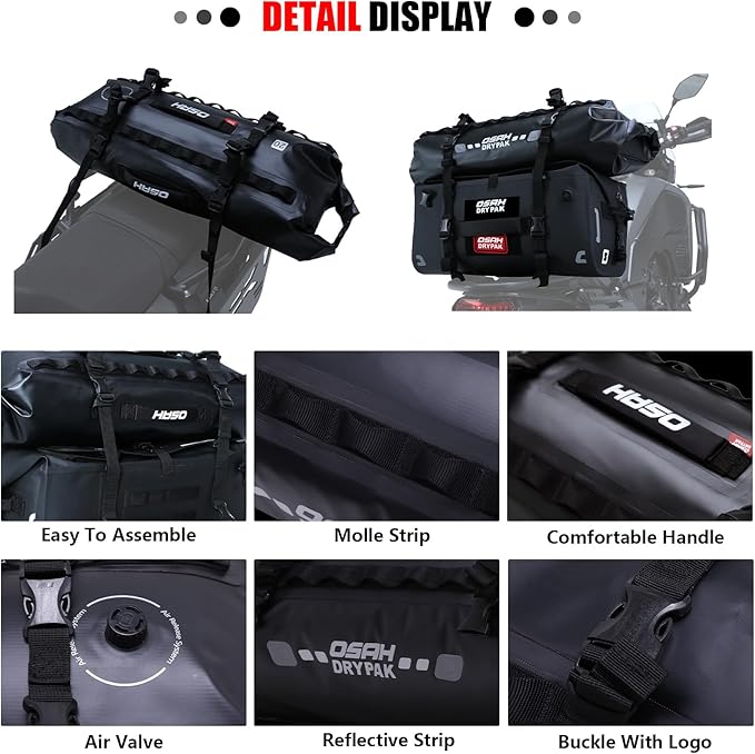 Waterproof Duffel& Luggage Bag - Motorcycle Dry Bag Tail Saddle Bags with Roll Top Closure,Large Storage Space,for Camping, Kayaking, Fishing & Traveling(Black, 20L)-StrideForce Fitness