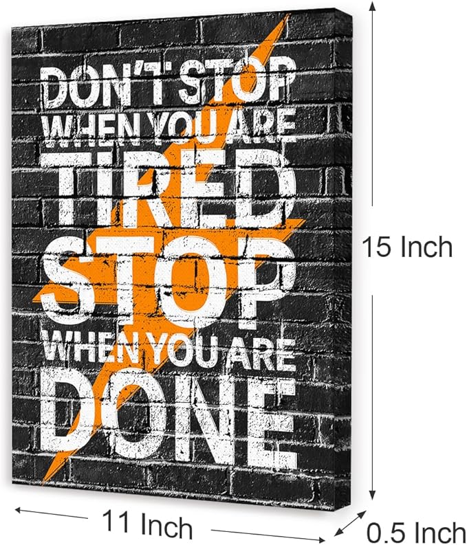 Gym Quotes Wall Art,Inspirational Workout Wall Decor,Don't Stop When You're Tired Stop When You're Done Canvas Wall Art for Home Gym Exercise Fitness Room-StrideForce Fitness