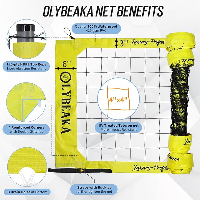 2025 Outdoor Professional Volleyball Net Set for Backyard Beach with Tetoron Net, Adjustable 2" Aluminum Poles, PU Volleyball,Carry Bag - Easy Setup & Anti-Sagg with 2 Tension Adjusters-StrideForce Fitness