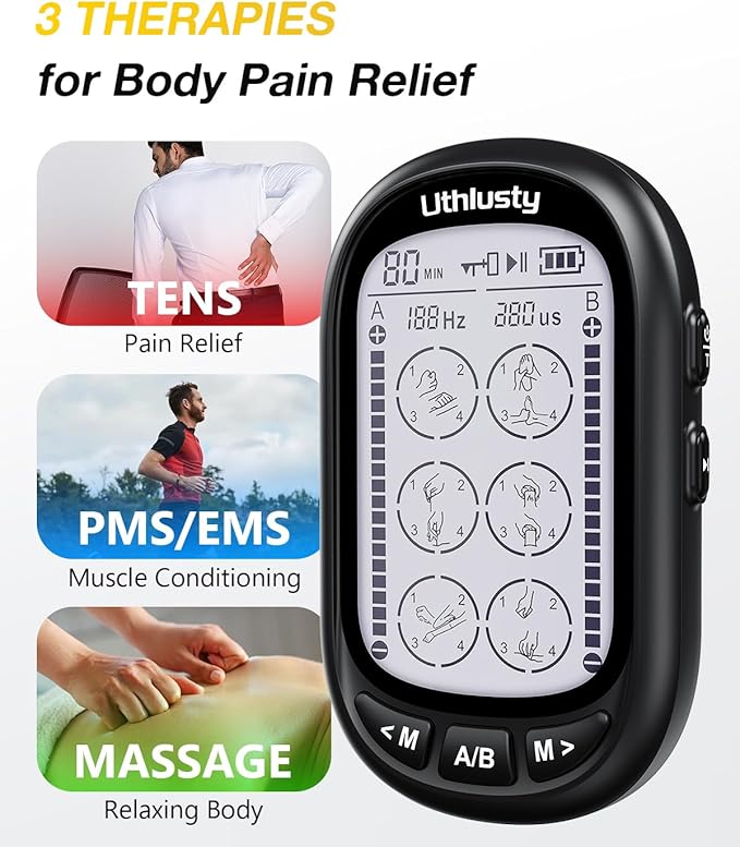 TENS Unit Muscle Stimulator for Pain Relief Therapy – 24 Modes TENS Machine & EMS Massager, Period Simulator Machine for Men & Women, Portable Muscle Stimulator for Back, Shoulder, and Neck Pain-StrideForce Fitness