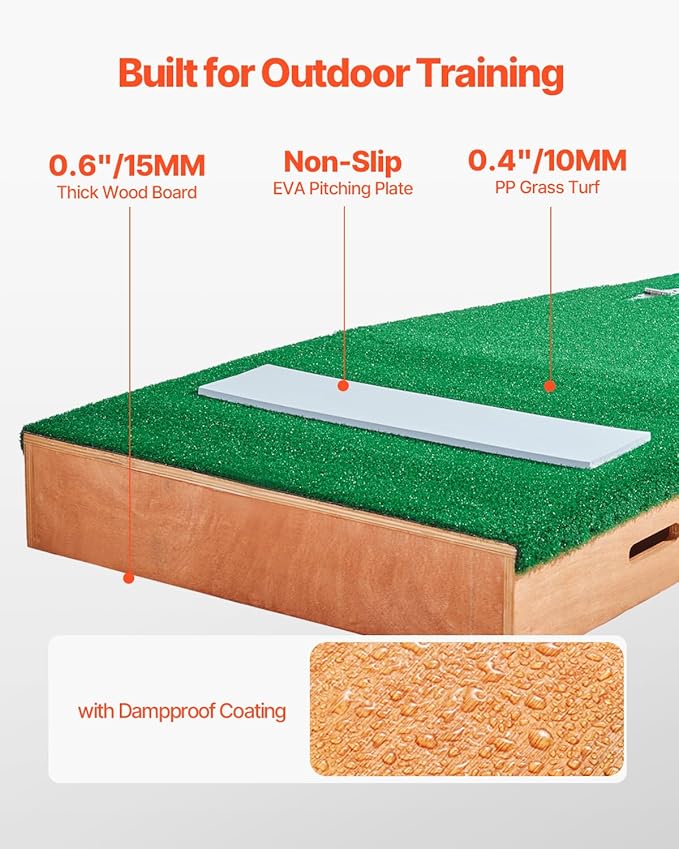 VEVOR Pitching Mound, Baseball Game Mound, Indoor/Outdoor Pitching Practice and Training Equipment, Softball Pitching Aids with Antifade Turf and Pitching Rubber-StrideForce Fitness