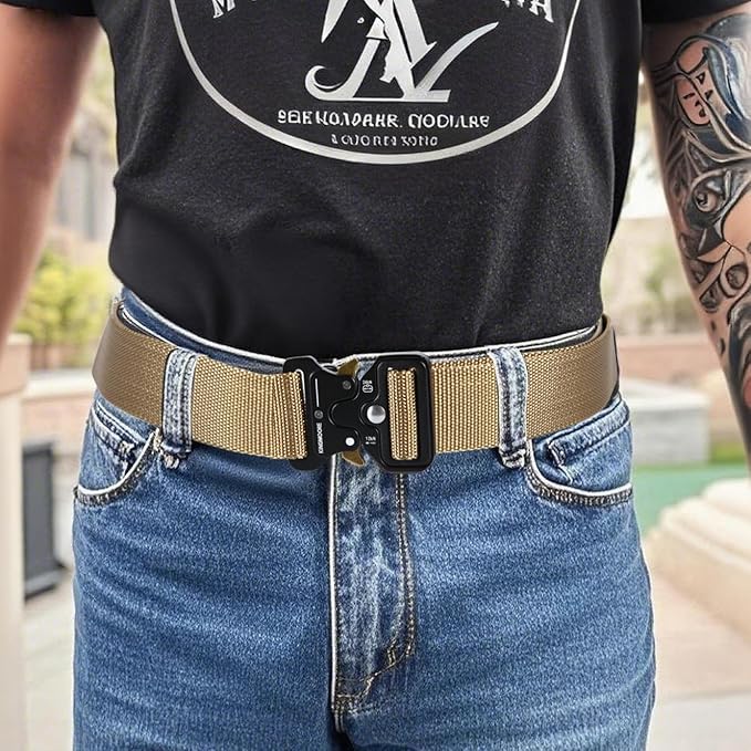 KingMoore Men's Tactical Belt Heavy Duty Webbing Belt Adjustable Military Style Nylon Belts with Metal Buckle-StrideForce Fitness