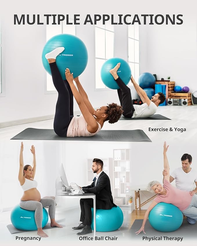 Trideer Extra Thick Yoga Ball Exercise Ball, 5 Sizes Gym Ball, Heavy Duty Ball Chair for Balance, Stability, Pregnancy, Quick Pump Included-StrideForce Fitness
