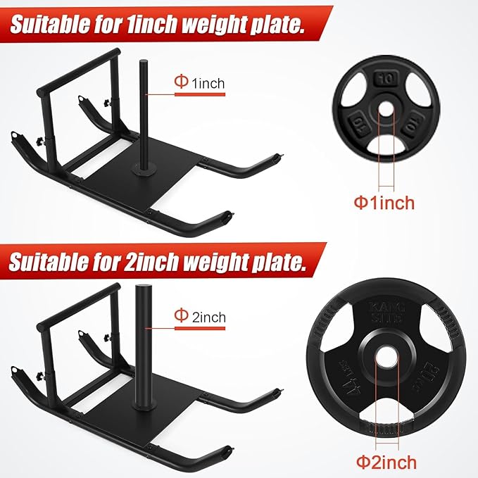GDFISH Large Weight Sled, Adjustable Height Handle Push Sleds, Workout Fitness Sled for Training Running Speed, Compatible with 1" & 2" Weight Plate, Easy Obstacle Clearance for Grass, Sand, Cement-StrideForce Fitness