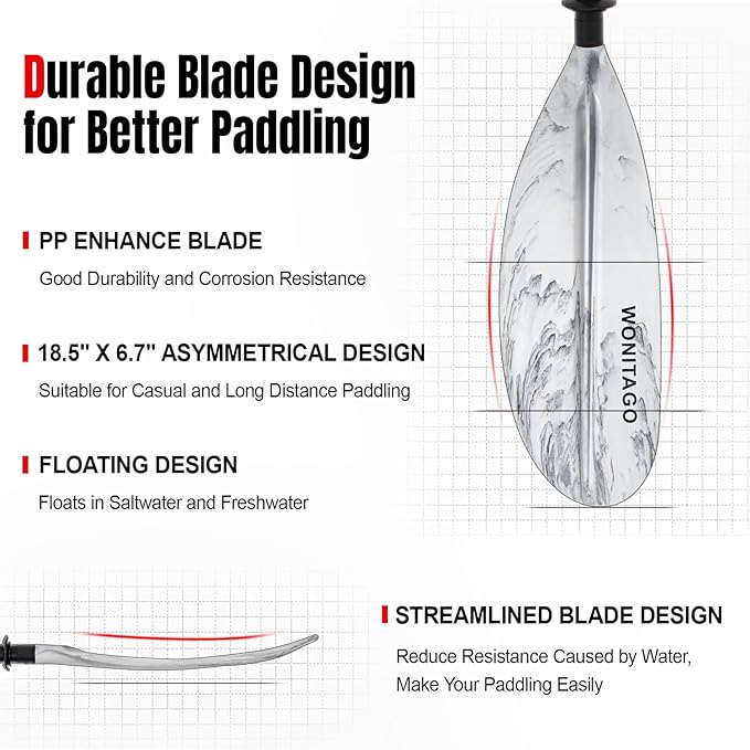 Kayak Paddles with Alloy Shaft and PP Blade, Floating Kayaking Oars, Adjustable 230-250 cm/90-98 Inches, 210-230 cm/82-90 Inches-StrideForce Fitness
