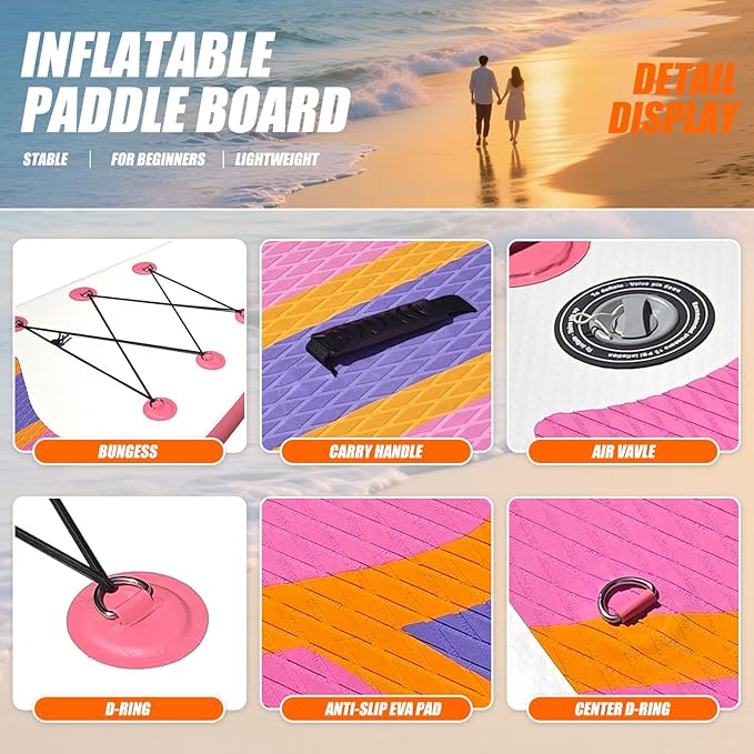 10' Inflatable Stand Up Paddle Board, Ultra-Light Wide Yoga Board for All Skill Levels with Premium SUP Paddleboard Accessories, 84L Waterproof Bag, Non-Slip Comfort Deck for Youth & Adults-StrideForce Fitness