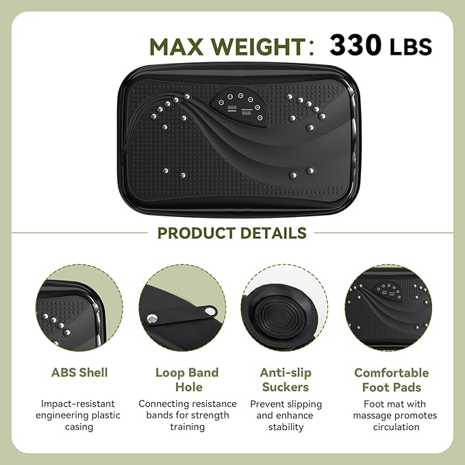 UCIN Vibration Plate Exercise Machine, Vibration Plate for Lymphatic Drainage, 330 Lbs Capacity Vibrating Plate for Weight Loss Home Fitness with Resistance Bands/Pilates Ball-StrideForce Fitness