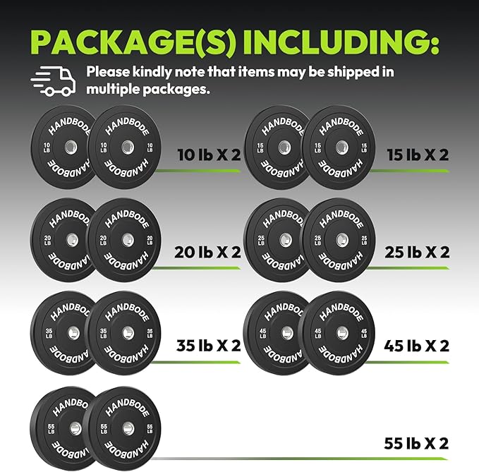Bumper Plates 2 - Inch Olympic Weight Plate Set for Barbell, 10-55 lb Rubber Weights Sets for Home Gym, Strength Training Plate, Weight Lifting, Black-StrideForce Fitness