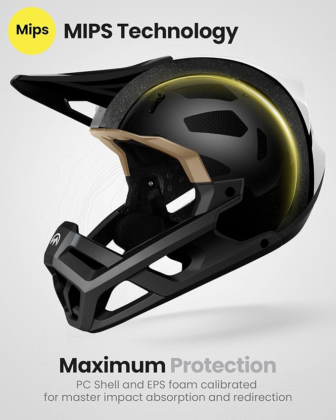OutdoorMaster MIPS Full Face Mountain Bike Helmet for Men & Women - Two Removable Chin Pad, Ventilation Lightweight - Racing Downhill DH BMX MTB Helmet-StrideForce Fitness