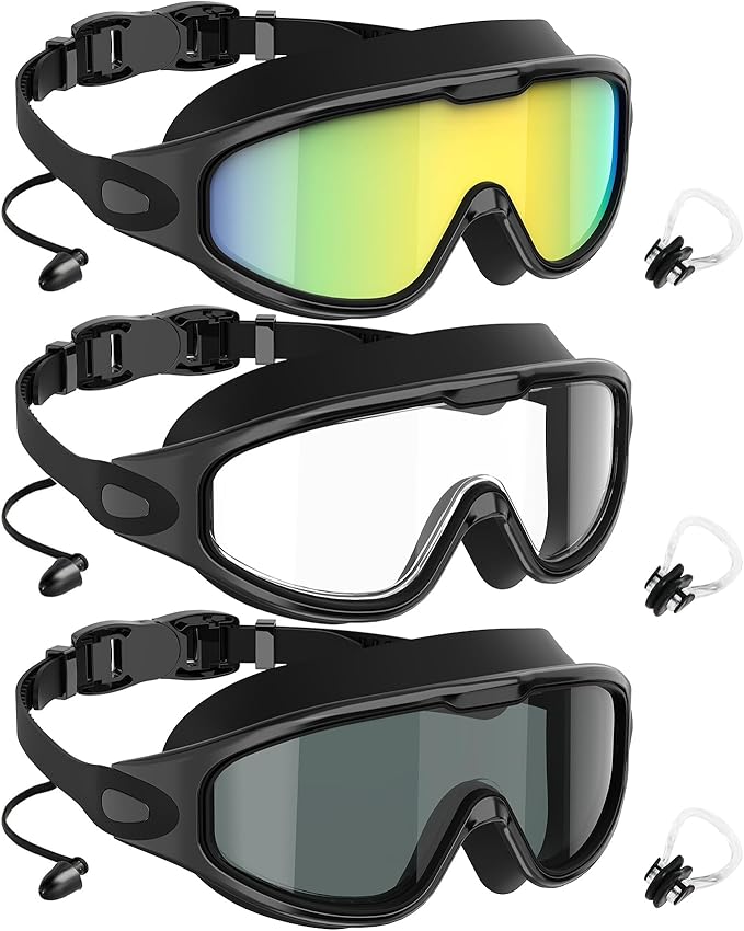 NSSIW Goggles Swimming Adult Swim-Goggles: Wide View with UV400 Protection Anti Fog No Leak for Men and Women 3 Pack-StrideForce Fitness