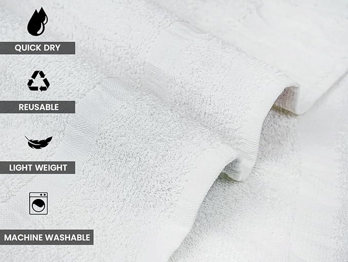 CH White Bath Towels Bulk - 22 x 44 Inches, 100% Cotton Economy Light Weight Towels for Commercial Use - Quick Dry, Ultra-Soft, and Absorbent Bulk Towels (6 Pack)-StrideForce Fitness
