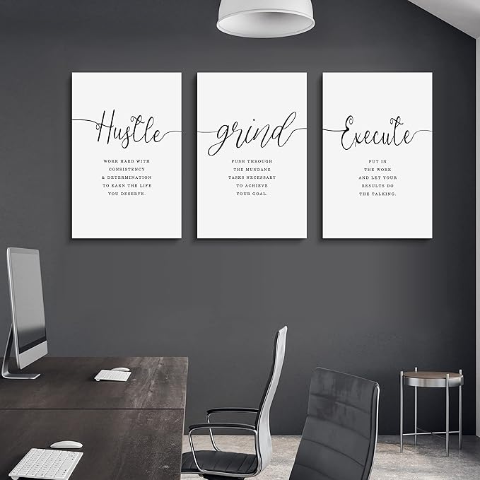 Canvas Grind Quote, Hustle Grind Execute, Inspirational Print, Office Wall Art, Large Poster, Motivational Wall Art, Office Decor Set of 3 Prints (16x24in x 3pcs)-StrideForce Fitness