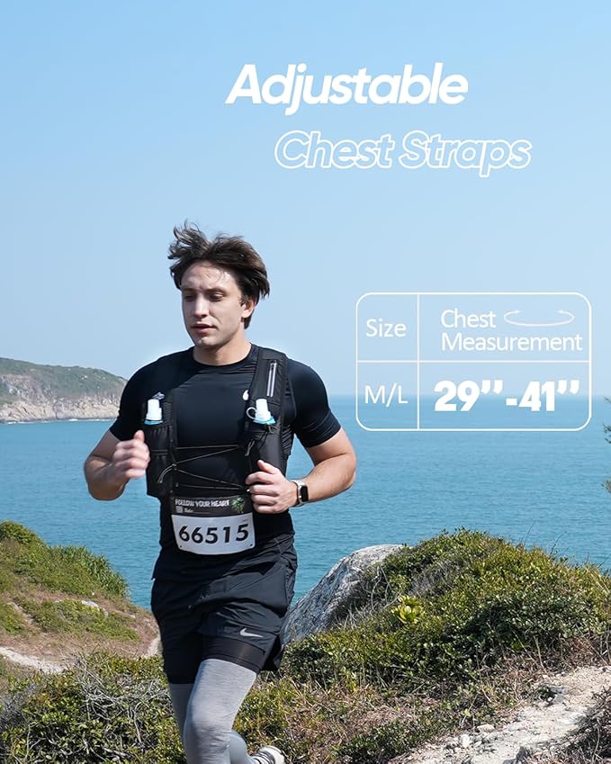 Running Vest for Women Men, USA Original Patent, Adjustable Chest Straps Running Hydration Vest with 500ml Soft Flask, Lightweight Reflective Hydration Backpack for Hiking Marathon-StrideForce Fitness