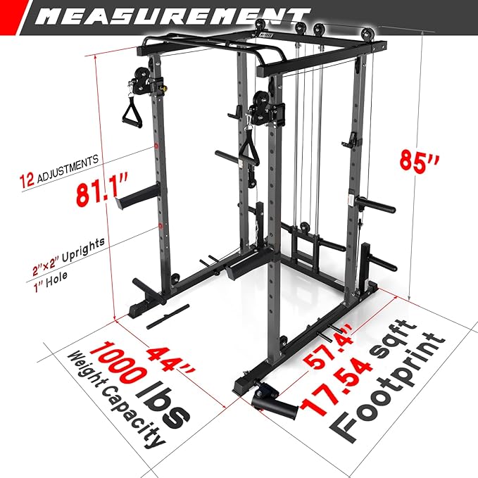 RitFit Multi-Function Squat Rack Power Cage PPC03 with Cable Crossover System, 1000LBS Capacity Power Rack and Packages with Optional Weight Bench, Barbell Weight Set, for Garage Workout & Home Gym-StrideForce Fitness