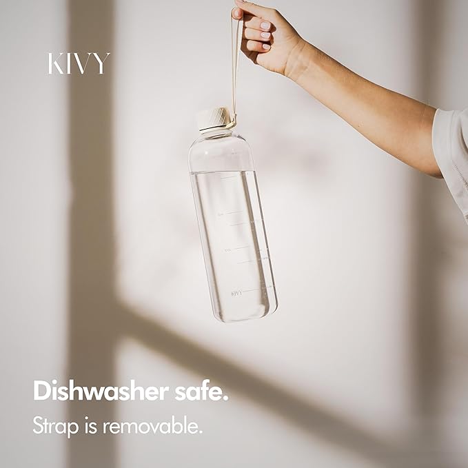 KIVY Large Water Bottle 50oz [Lightweight & Shatterproof] - Fits Backpack & Cupholder for Travel, Sports, School - Clear, No Straw, 1.5 Liter