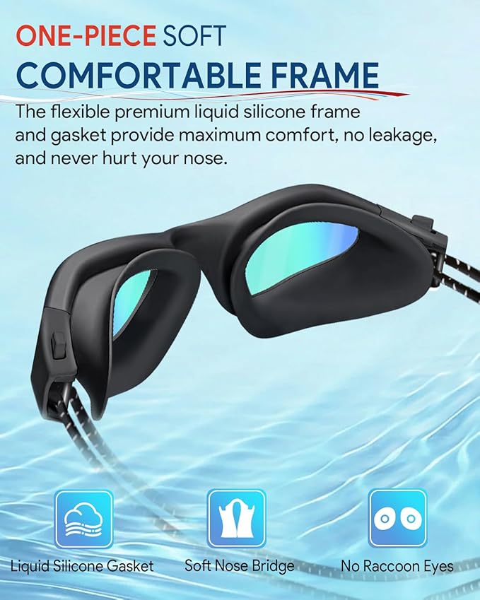 Swim Goggles, Polarized Adult Swimming Goggles Bungee Strap No Hair Pulling Anti-fog Pool Goggles for Men Women-StrideForce Fitness